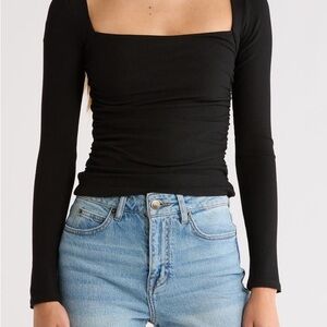 Elodie Black Ribbed Long Sleeve Top